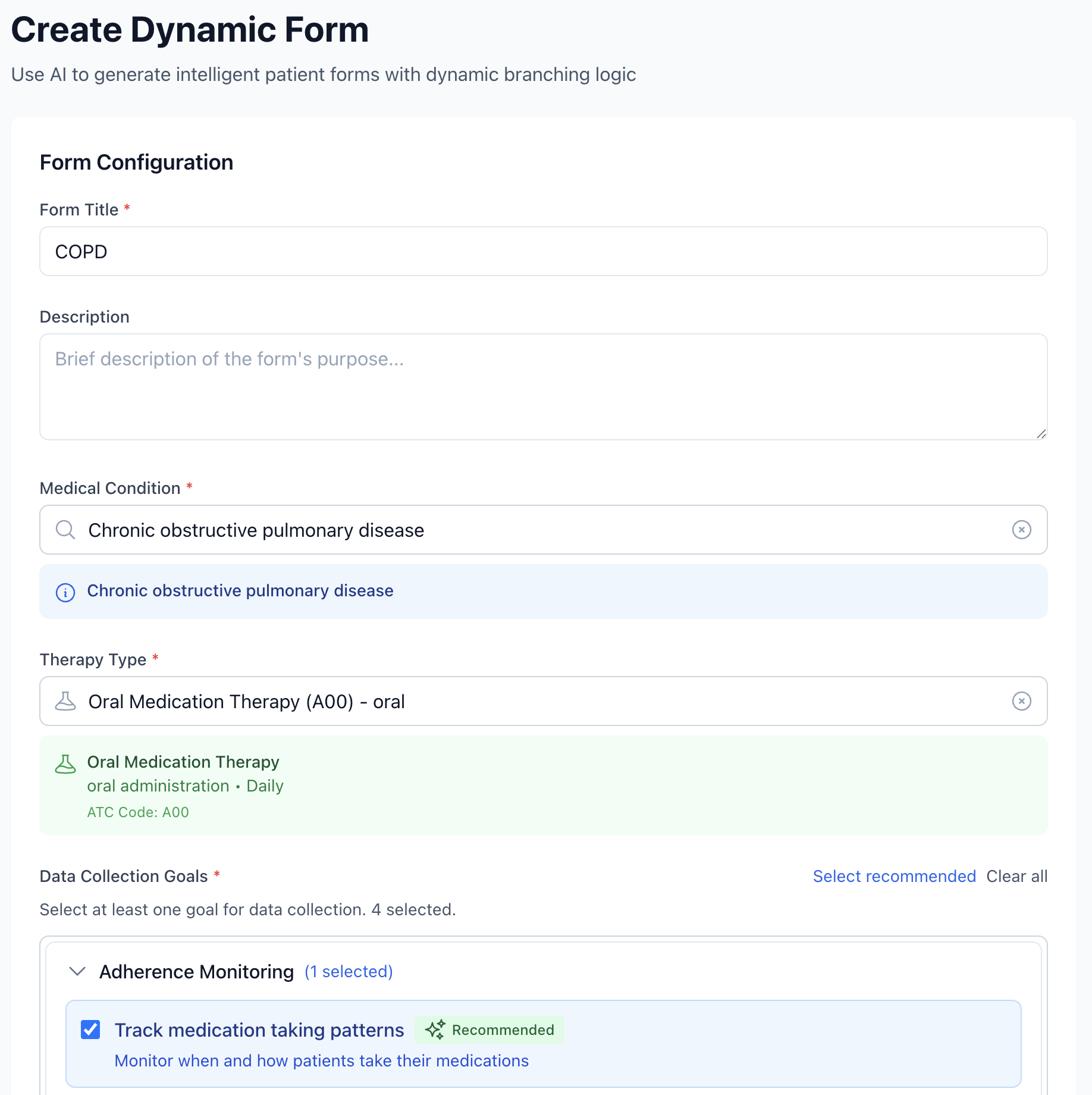 AI-powered dynamic form builder with medical condition integration